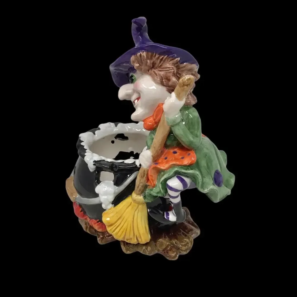 Halloween Ceramic Witch with Cauldron For Candle High Gloss Glaze